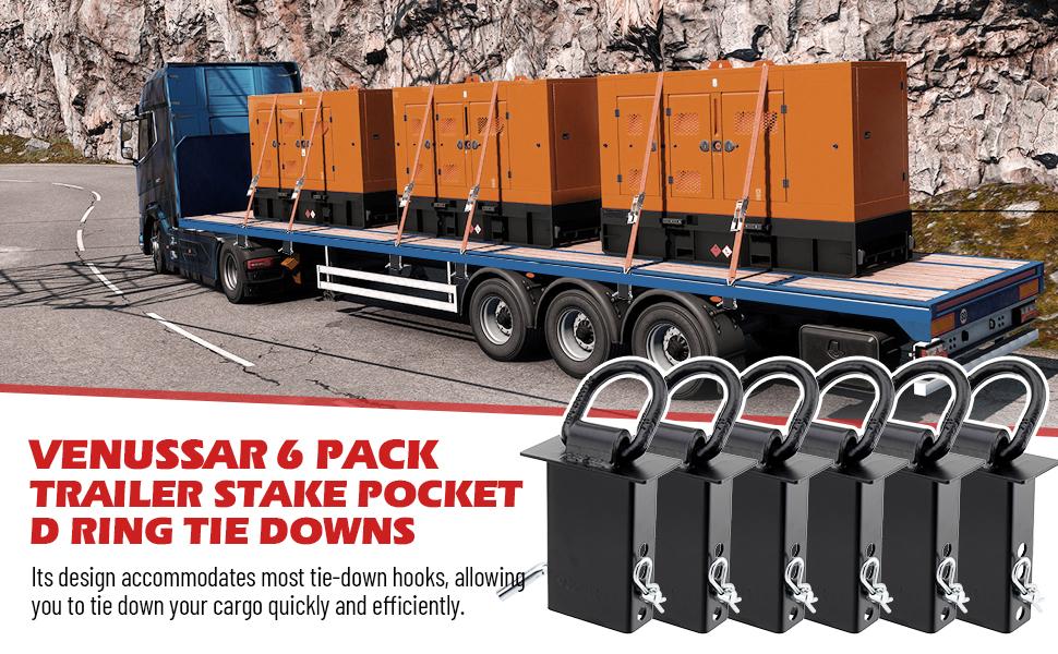 16200lbs Trailer Stake Pocket D Ring Tie Downs 6 Pack for Flatbed Trucks Trailers 1/2" Hitch Pin Standard 2" x 4" Stake Pockets Secure Anchors