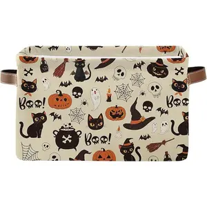 Halloween Spooky Basket with Handles, Halloween Gift Basket, Cute Halloween Spooky Storage Bin for Bedroom Home Office, Spooky Basket Decorations for Adults Women Girlfriend