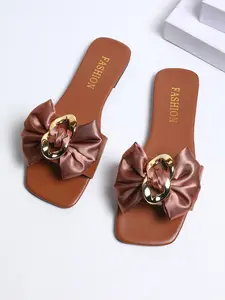 Fashion Bow Decor Flat Sandals, Summer Casual Flip Flops, Lightweight Breathable Comfort Shoes for Women, Daily Wear