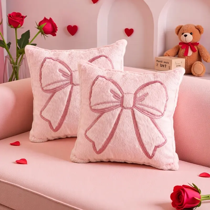 2-Pack Pink Oversized Bow Decorative Pillow Covers, 18x18 Inches | Soft Velvet Bow Pillowcases for Home & Party Decor