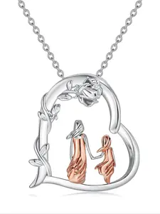 925 Sterling Silver Mother & Daughter Design Pendant Necklace, Heart Shaped Pendant Necklace, Fashion Jewelry Accessories for Women & Girls, Love Heart Necklace
