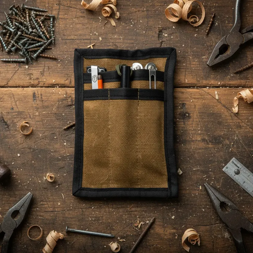 Broken Arrow Adventure Co. Waxed Canvas Mini EDC Pocket Organizer Lay Flat Design - 16oz Heavy Duty Waxed Canvas Storage Bags Multipurpose Storage Bag