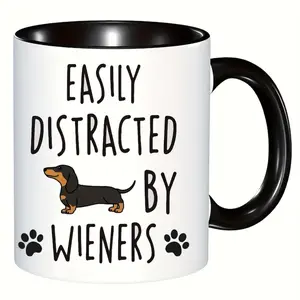 Funny Dachshund Dog Mug - Ceramic Coffee Cup with Dachshund Shaped Body &, 11oz Tea/Cocoa Cup Gift for Dachshund Lovers (Male & Female), Hand Wash Only - Cute Dachshund Owner Present