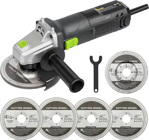 Electric Angle 4.0 Amps 750W Max Output Power 4-1/2 Inch Corded Angle with Grinding Wheels, Flap Disc & Auxiliary Handle