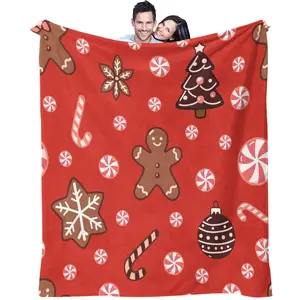 Red Christmas gingerbread man pattern, suitable as gifts for children and adults, soft, warm, and lightweight plush blankets, suitable for beds, sofas, cars, and room decorations