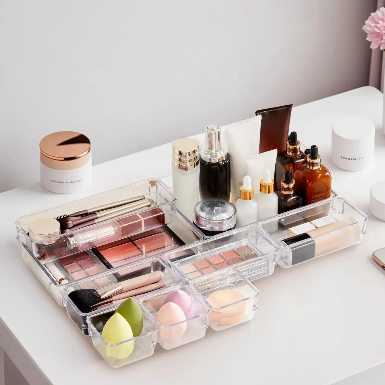 25Pcs/8Pcs Clear Plastic Drawer Organizer Set – 4 Sizes Stackable Storage Bins, Drawer Dividers for Makeup Vanity Kitchen Bathroom Office Desk, TikTok Viral Apt Essentials Instantly Tame Drawer Chaos, Housewarming Gift Dorm Must Haves