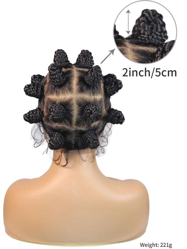 2 Inch Bantu Knots Braided Wigs, Synthetic Box Braided Wigs Buns, Handmade Twists Full Lace Cornrow Synthetic Braided Hair Wigs for Black African Women, Synthetic Braided Lace Wigs for Party, Daily Use