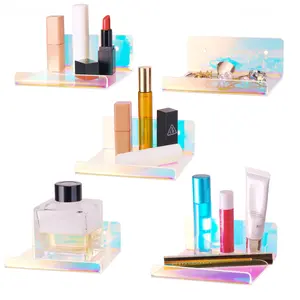 NiHome Iridescent Acrylic Floating Shelves with Edge 5-Pack, Small 4.3”x3.5 Rainbow Ledge Phone Holder - Wall Mountable and Multi-Functional for Home Décor, Bathroom, Kitchen, Bedroom, Office Use