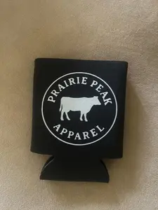 Prairie Peak Apparel Short Koozies - Black with White Logo Design