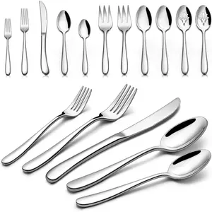 66-Piece Duty Silverware Set with Serving Utensils, Stainless Flatware Set for 12, Thick Cutlery Eating Utensils Include Fork Knife Spoon, Mirror Finished, Dishwasher Safe