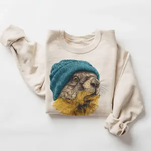 Retro Yellow Bellied Marmot Wearing Beanie Vintage Wildlife Unisex Sweatshirt DICH #2354