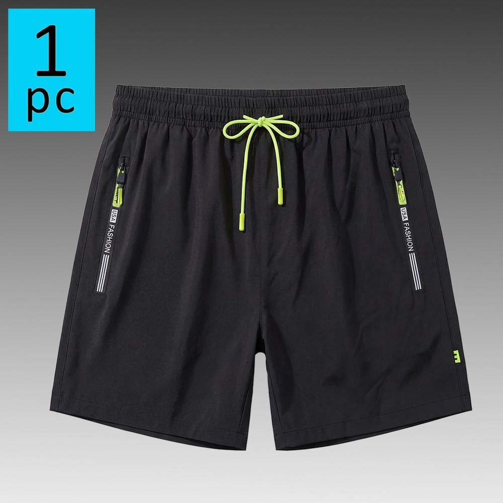 Men’s summer shorts are lightweight, breathable, quick-drying, and feature zippered pockets and a fluorescent green drawstring. Solid-color casual sports running shorts—mid-length for jogging and outdoor hiking—suitable for everyday fitness training.