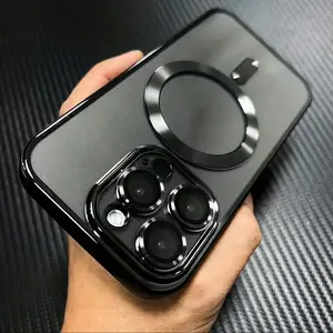 Magnetic electroplating TPU phone case, fully covering the lens, soft shell with scratch-resistant design, built-in wireless charging magnetic device, suitable for Apple 16/ 15/ 14/ 13/ 12/ 11 series shock-proof protection cases. Transparent Smartphone