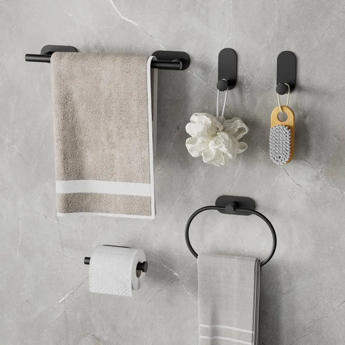 5-Piece Bathroom Hardware Set, Stainless Steel Towel Rods, Toilet Paper Holder, Hook, Wall Mount Accessories, Durable & Rust-Resistant