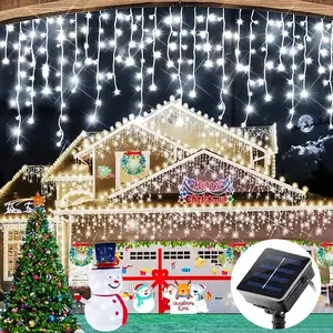 Outdoor Solar Icicle Lights with 8 Lighting Modes, Led Lighted Starry Light Fairy String Lights for Christmas Halloween Thanksgiving Decoration, Patio Indoor Treehouse Lighting, Party Decor