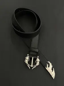Irises Sword Narrow Belt, Metal Embossed Texture, Pu Leather Material, Unisex Leather Strap, Unique Design, Fashion Accessory for Men and Women, Metallic Buckle, Exquisite Belt