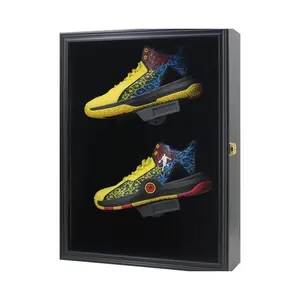Memorabilia Sports Shoes Display Frame Case Lockable Wall Mount Wooden Cleat Sneaker Cabinet Storage Shelves Box for Football Basketball Sports Shoes Display with Anti-Fade UV Protection Acrylic Door