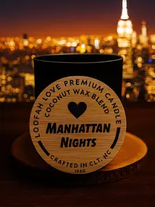7oz Manhattan Nights Hand-Poured Coconut Wax Candle - Wooden Wick, Woody Leather Spice Fragrance, Light-Emitting Home Decor Accent