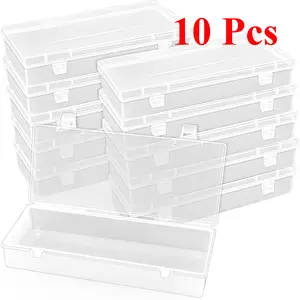 10 Pcs 6'' Plastic Storage Boxes, Small Storage Containers with Hinged Lids, Rectangle Clear Boxes for Beads, Jewelry, Game Pieces, Pens and Crafts Items
