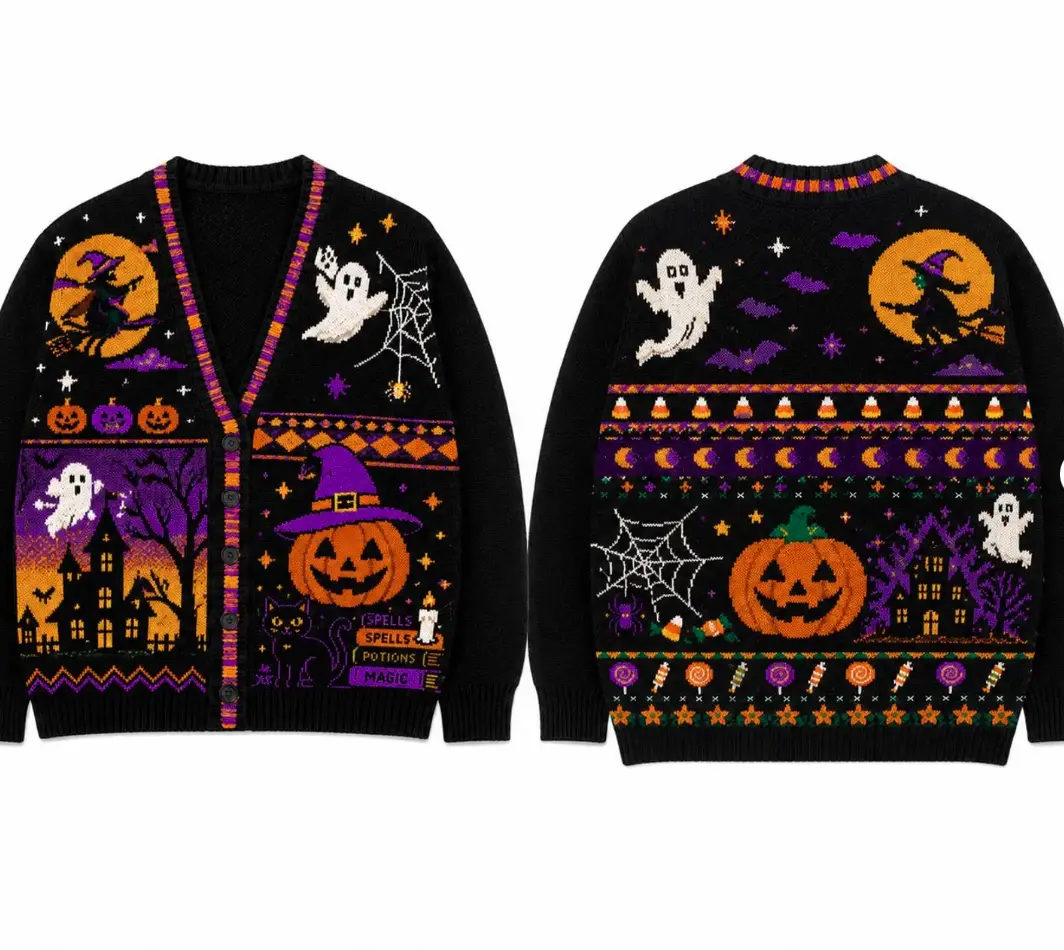 Trick Or Treat Halloween Cardigan, Pumpkin Knit Cardigan, Retro Pumpkin Cardigan, Fall Holiday Sweatshirt, Halloween Knit Sweater, Fall Gift