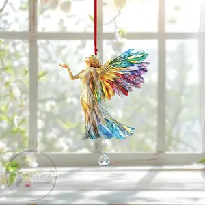 Rainbow Angel Acrylic Window Hanging: Crystal Charm, Light Catcher