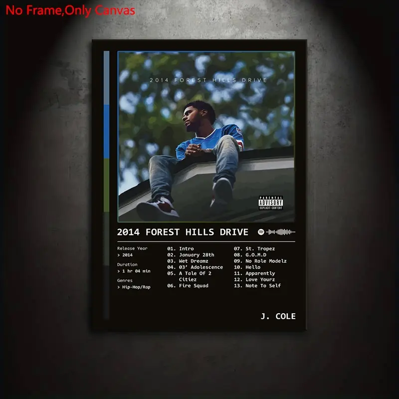 1 piece/set of unframed canvas print posters, Vintage Wall Art, classic realistic art, Tracklist Albums 2014 Forest Hills Drive, perfect gift for music lovers, ideal gift for bedroom, living room, wall decor, Art Work for Wall Decor
