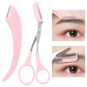 Eyebrow Scissors with Comb,Eyebrow Scissors,Eyebrow Trimmer Scissors Tool,Eyebrow Trimmer Scissors With Comb for Beginner Eyebrow Scissors for Women Girls Stainless Steel Eyebrow Razor (Pink)