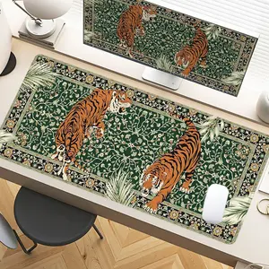 Oriental Tiger Floral Desk Pad Gaming Mousepad XXL Mouse Pad For Laptop Desk Mouse Pad Extra Large With Non-Slip Rubber Base Stitched Edges Surface For PC Gamers Office Workers & Home Use Holiday Gift Idea Desk Decor Desk Mat