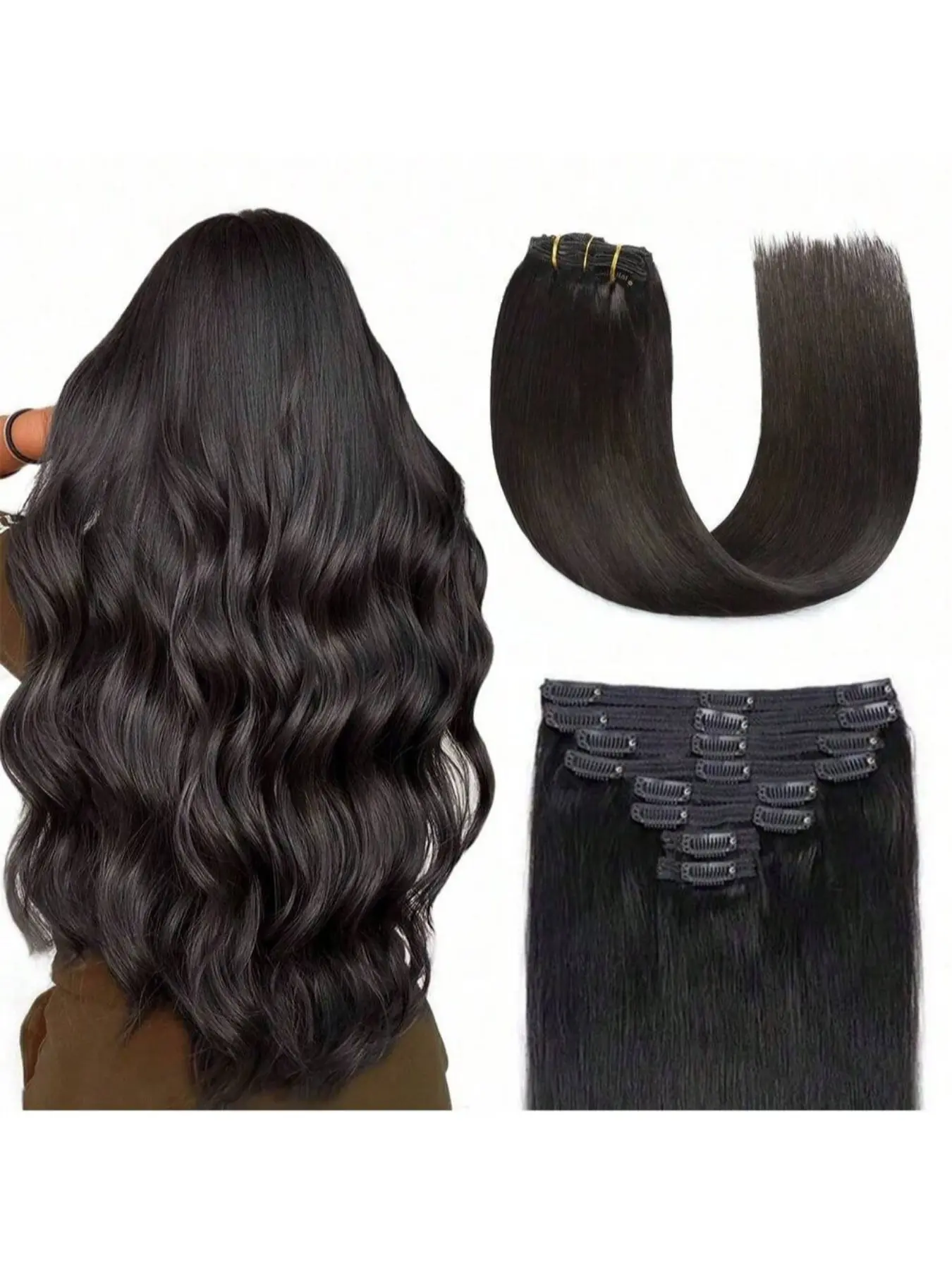 8pcs Remy Human Hair Extensions Clip Ins - Long Straight 
