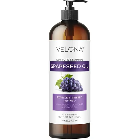 Velona Grapeseed Oil 16 fl oz - 100% Pure Refined Expeller-Pressed Natural Plant Body Oil for Adults, Skin Soothing Moisture, Silky Relaxed Massage, UV Sun Protection