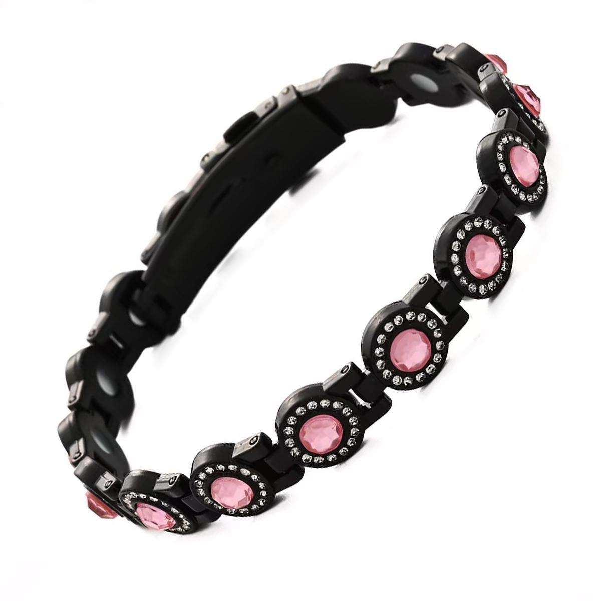 Ladies' alloy diamond-encrusted round magnetic bracelet 3500 Gauss strong magnetic birthday and Christmas gift，Valentine's Day gift, Christmas gift