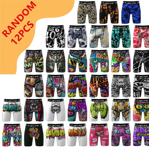 12-piece set of men's boxer briefs, trendy street style, moisture-wicking and breathable, multi-color combo pack, men's boxer briefs, anti-roll edges, multi-pack Print Boxershorts