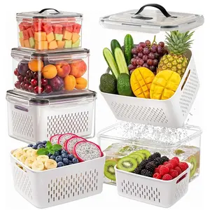 4Pack Fridge Organizer and Storage- Stackable Fruit Storage Containers Free Food Storage Container for Salad Berry Lettuce Vegetable Meat Keeper Fresh, Portable with handle#fathersdaygift