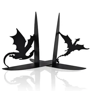 2-Piece Metal Dragon Bookend Stand, Desk Organizer, Decorative Rack, Book Holder & Office Desk Accessories, Bookshelf Accessory, Stylish Fantasy Design, Perfect for Home Office Use