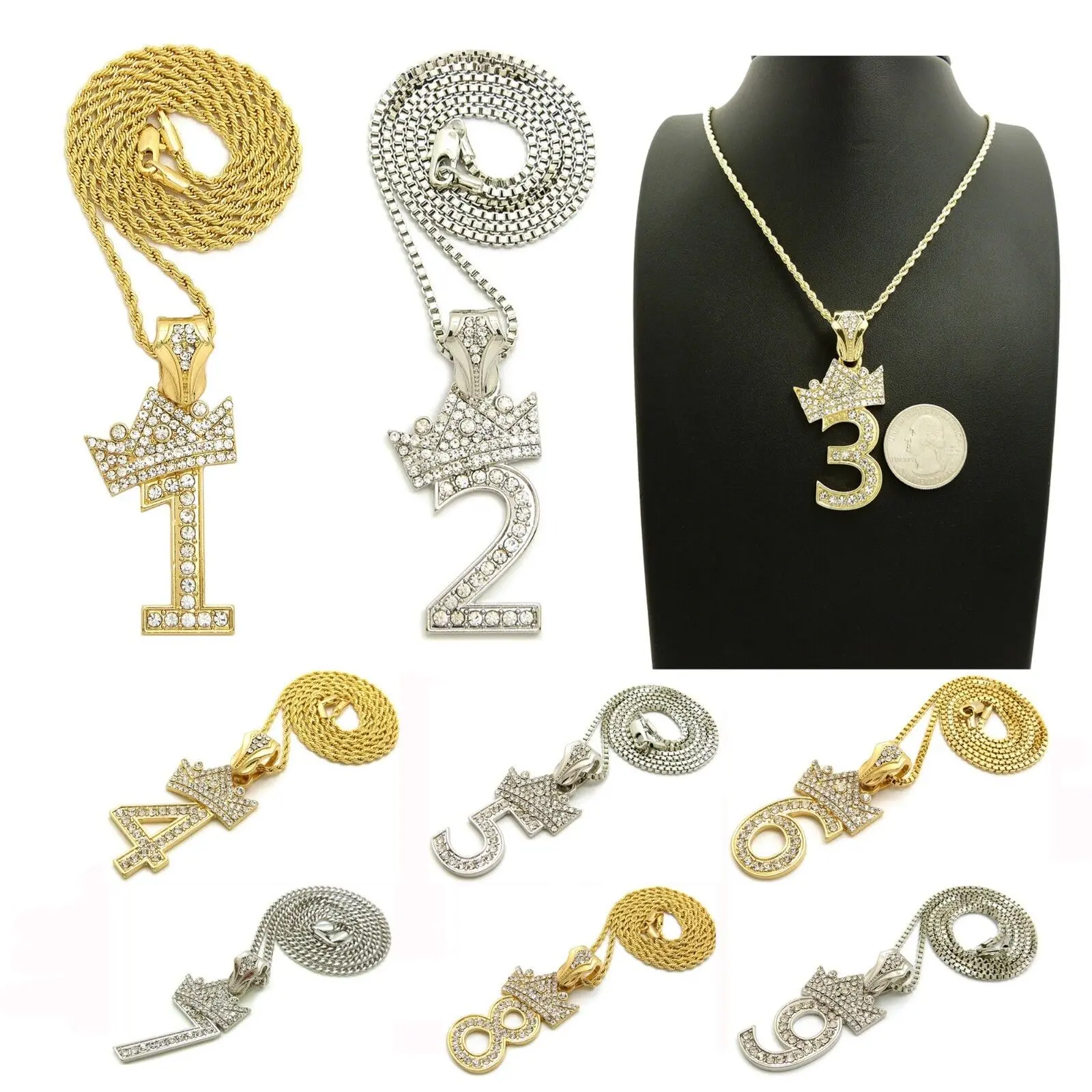 1-9 Number Pendant | 24" Various Chains & Colors | Hip-Hop Numerology Statement Jewelry | Unisex Personalized Swagger Necklace for Streetwear & Identity