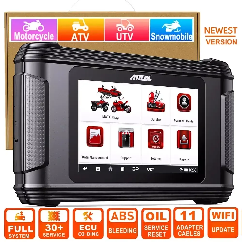 ANCEL MT500 Motorcycle Scanner with 5" Touchscreen, Full System Motorcycle OBD2 Scanner with 30+ Service, ECU Coding, ABS Bleeding, Oil Reset, fits for Harley Victory Kawasaki Yamaha