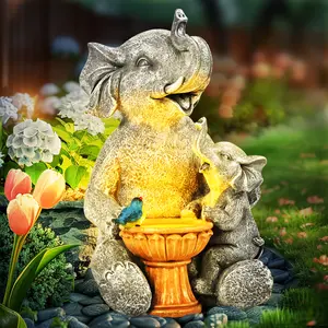 GIGALUMI Solar Garden Statues Loving Elephant Figurine Lights for Outdoor, Yard, Garden Decor Unique Housewarming Gifts for Mom, Women