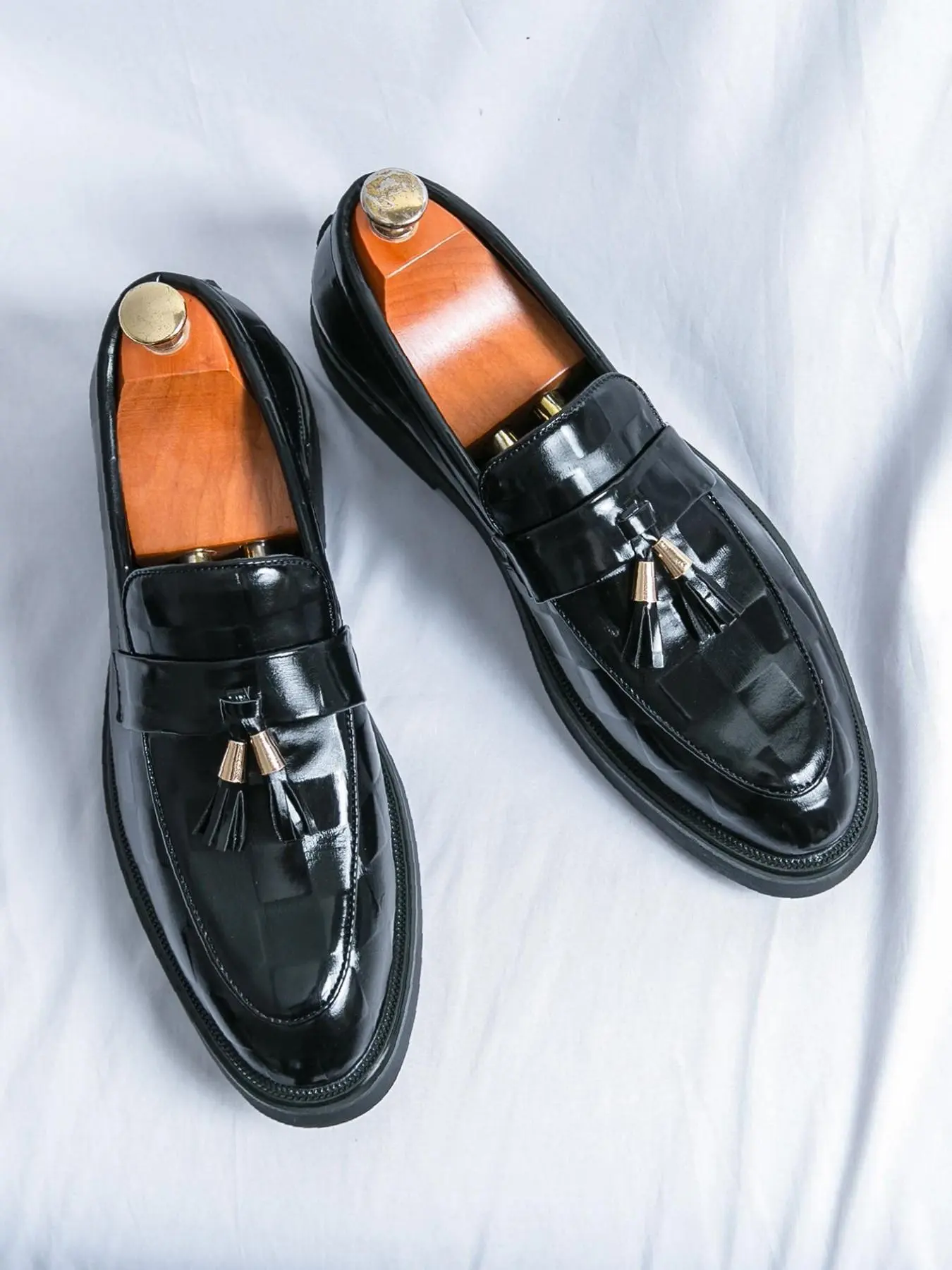 Men's Business Formal Fashionable Checked Pattern Slip-on Loafers, Casual Comfortable PU Leather Loafers for Work Office, Male All-match Shoes for Daily Wear
