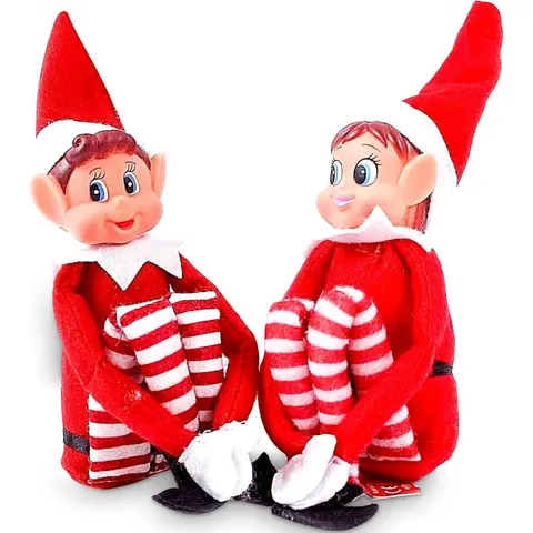 Summerwins Naughty Elf Set - 12in Santa's Little Helper Inspired Boy & Girl Vinyl Figures, Soft Body, Vintage Christmas Ornaments, Party Decor Set, Kid Room Accent