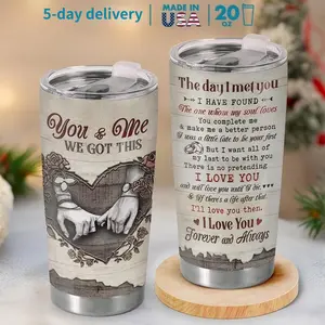 Valentine’s Day KindCrafts Shop You and Me 20Oz Stainless Steel Tumbler - Made in USA, Anniversary Mens Gift for Husband Wife, Nespresso Nomad Cup,Romantic Drinkware, Couple Love Story Coffee Cup Pink Stairmaster Dia De Muertos straw tumbler Beverage Mug