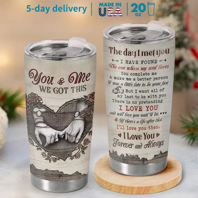 Valentine’s Day KindCrafts Shop You and Me 20Oz Stainless Steel Tumbler - Made in USA, Anniversary Mens Gift for Husband Wife, Nespresso Nomad Cup,Romantic Drinkware, Couple Love Story Coffee Cup Pink Stairmaster Dia De Muertos straw tumbler Beverage Mug