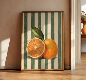 Orange Fruit Wall Art – Farmhouse Kitchen Poster | Trendy Retro Food Decor, Rustic Citrus Painting Print