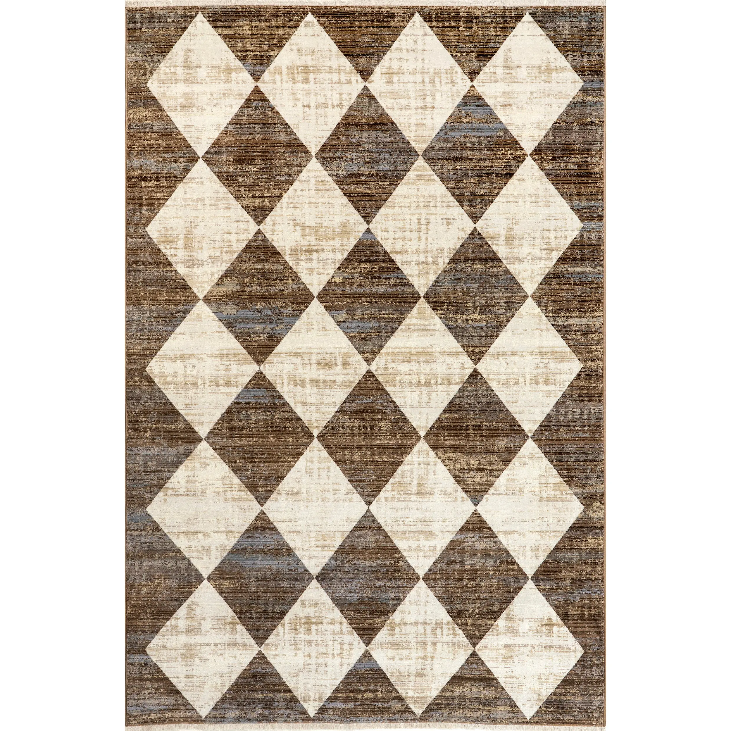 Meline Checkered Fringe Area Rug with Checkered Pattern and Classic Design Bedroom