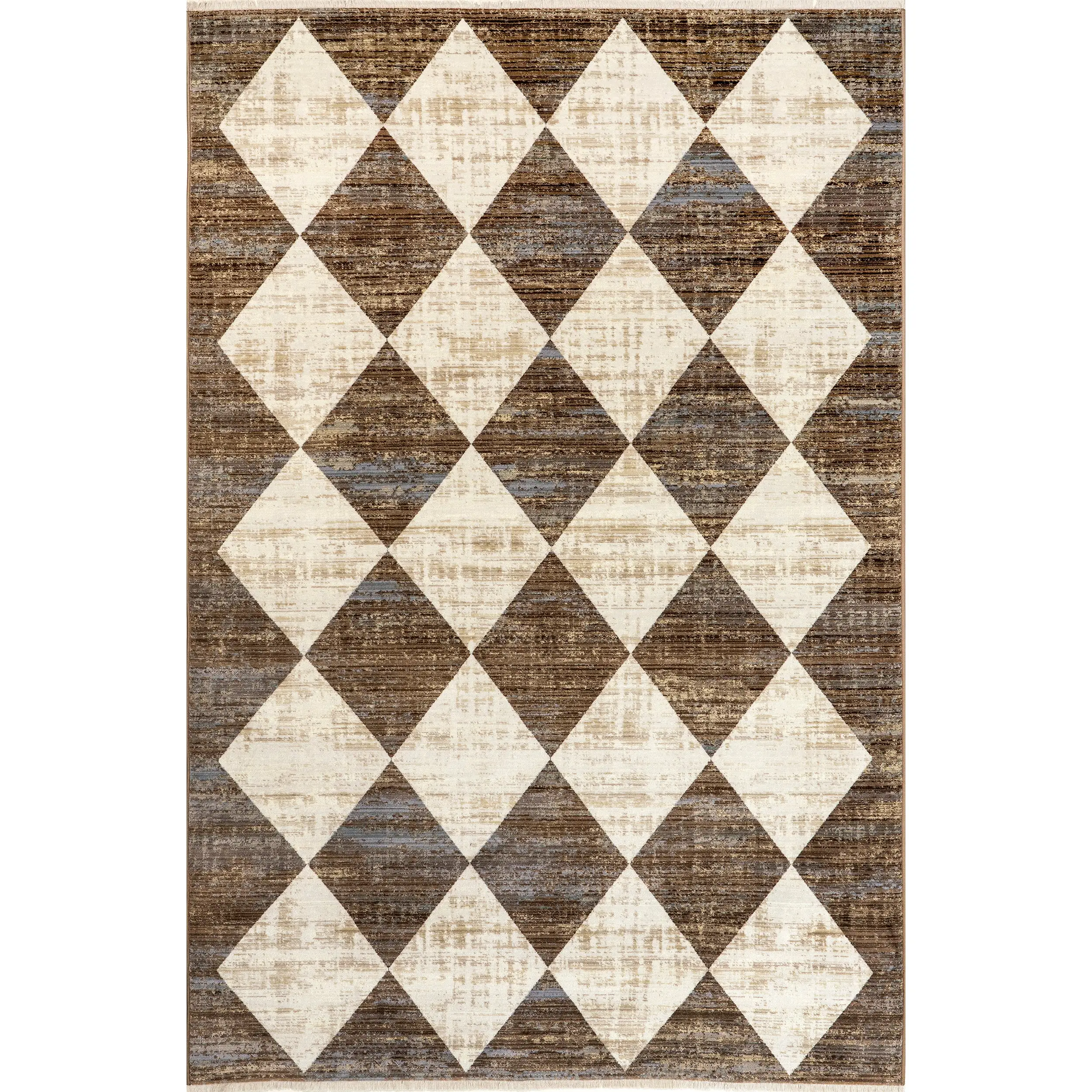 Meline Checkered Fringe Area Rug with Checkered Pattern and Classic Design Bedroom