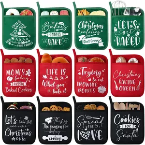 12 count Christmas Pot Holders with Pocket Heat Resistant Oven Mitts Hot Pads  Cookie Bag for Kitchen Baking Cooking Appreciation (Red and Green)