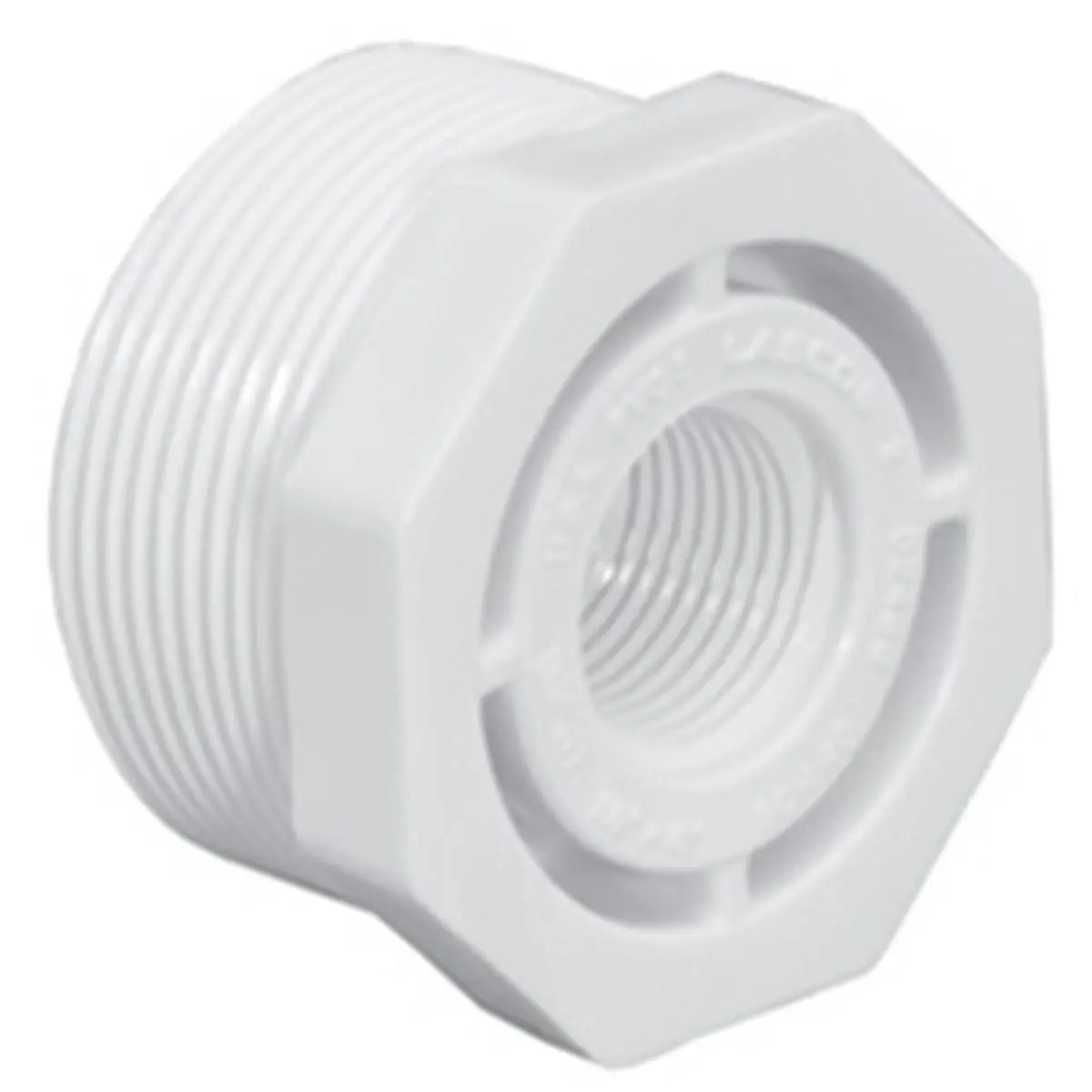 212 MAIN NSF Listed Rigid PVC Schedule 40 Threaded Reducer Bushing, Lasco PV439249, ASTM Certified, ASTM D-1784, NSF/ANSI Standard 61, 2 in. Mpt x 1 in. Fpt, Drinking Water System Component, 140 DegreesF Max Service Temp