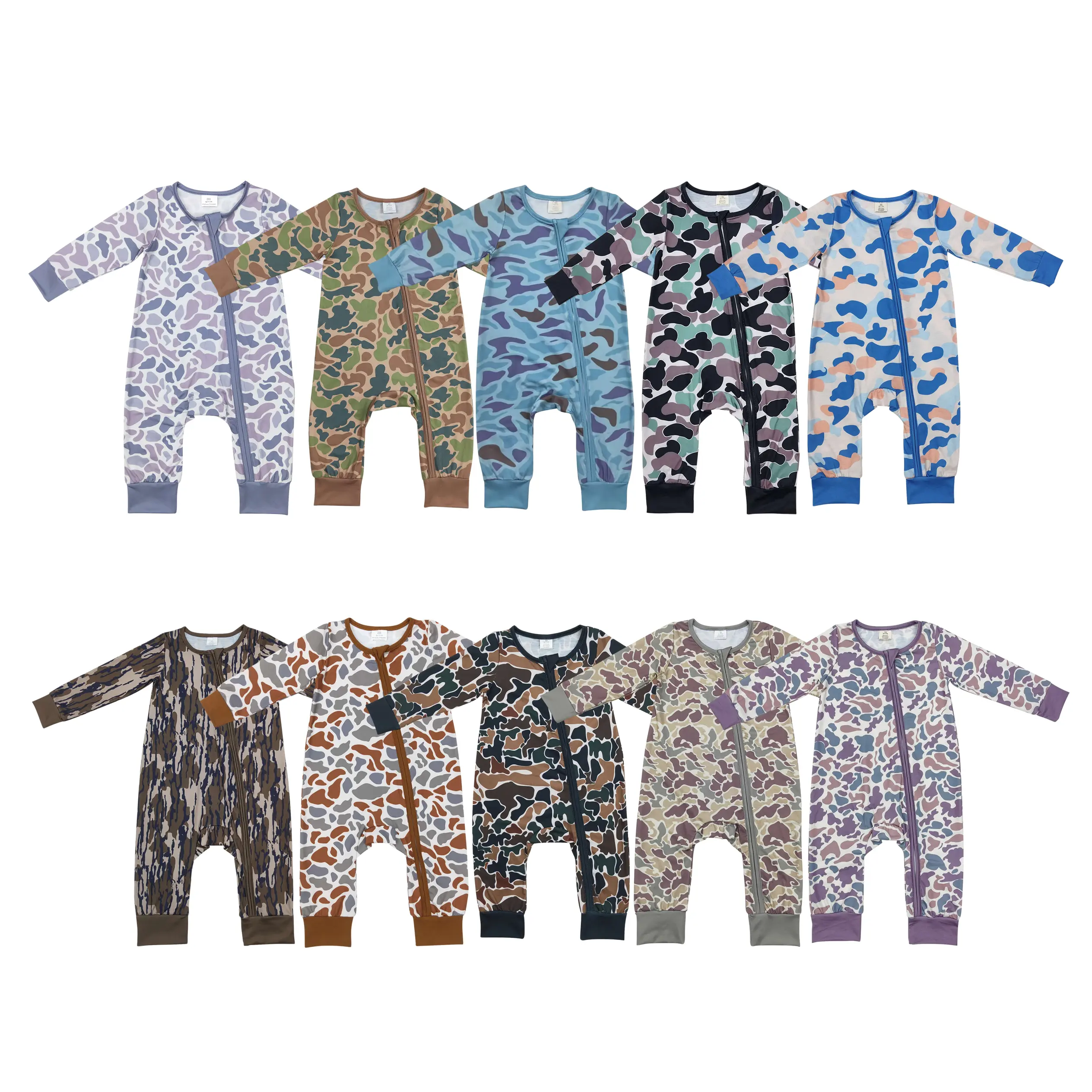 Unisex Baby Camouflage Romper, Long Sleeve Cotton Sleepwear with All Over Print, Versatile Zip-Up Jumpsuit with Snug Fit for All Seasons, Naps, 0-3M