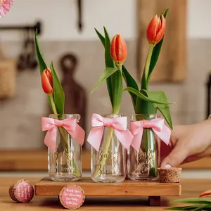 Baby in Bloom Glass Bottles for Baby Showers & Party Favors with Thank You Stickers Pink Bows for Table Centerpieces Gifts