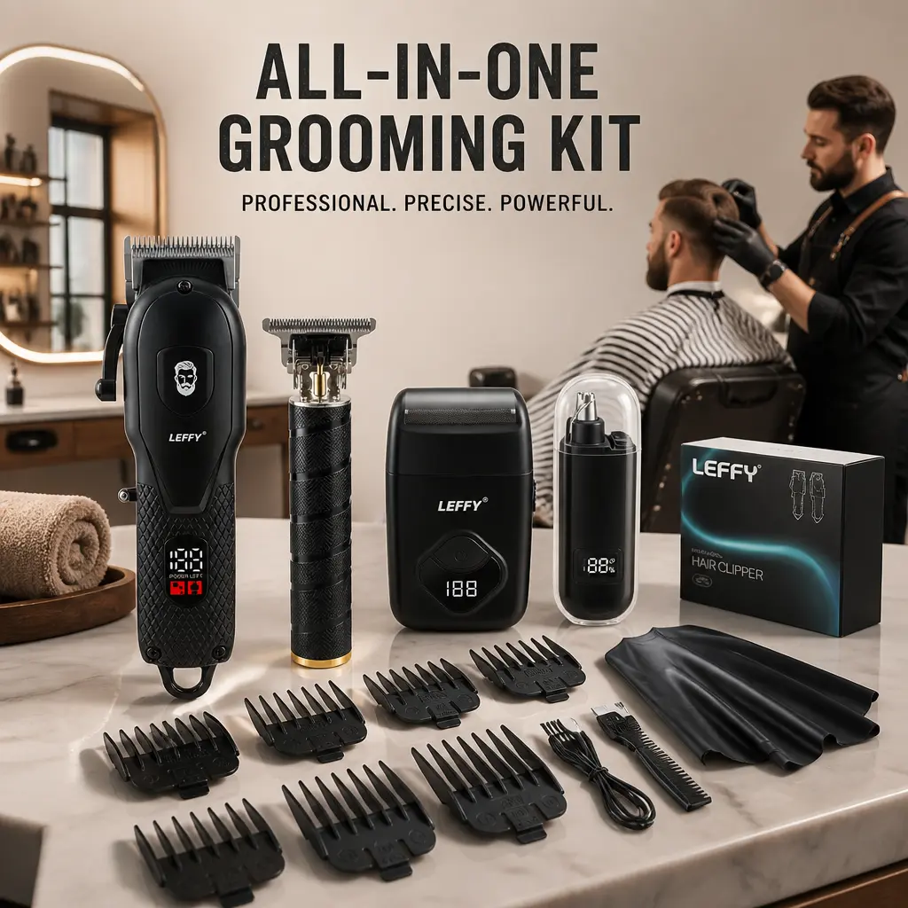 LEFFY Cordless USB Rechargeable Hair Clipper Kit，4-in-1 cordless hair clipper，adjustable blade hair clipper，dry clipper，armpit hair，lcd power display，clipper guards，full accessory，Mini Professional Hair Clipper,Gifts from Husband and Father