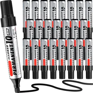 24 Pack  Size Permanent Markers Bulk Permanent Marker Set Chisel Tip Pens  for Industrial Use Work on  Metal Plastic Stone Glass(Black)